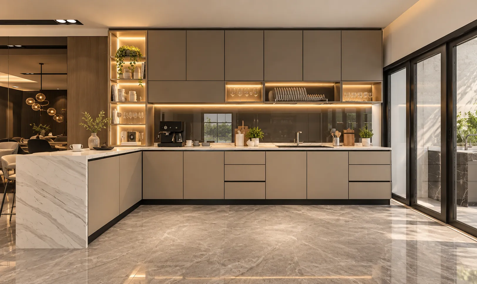 Modern open kitchen with display cabinetry